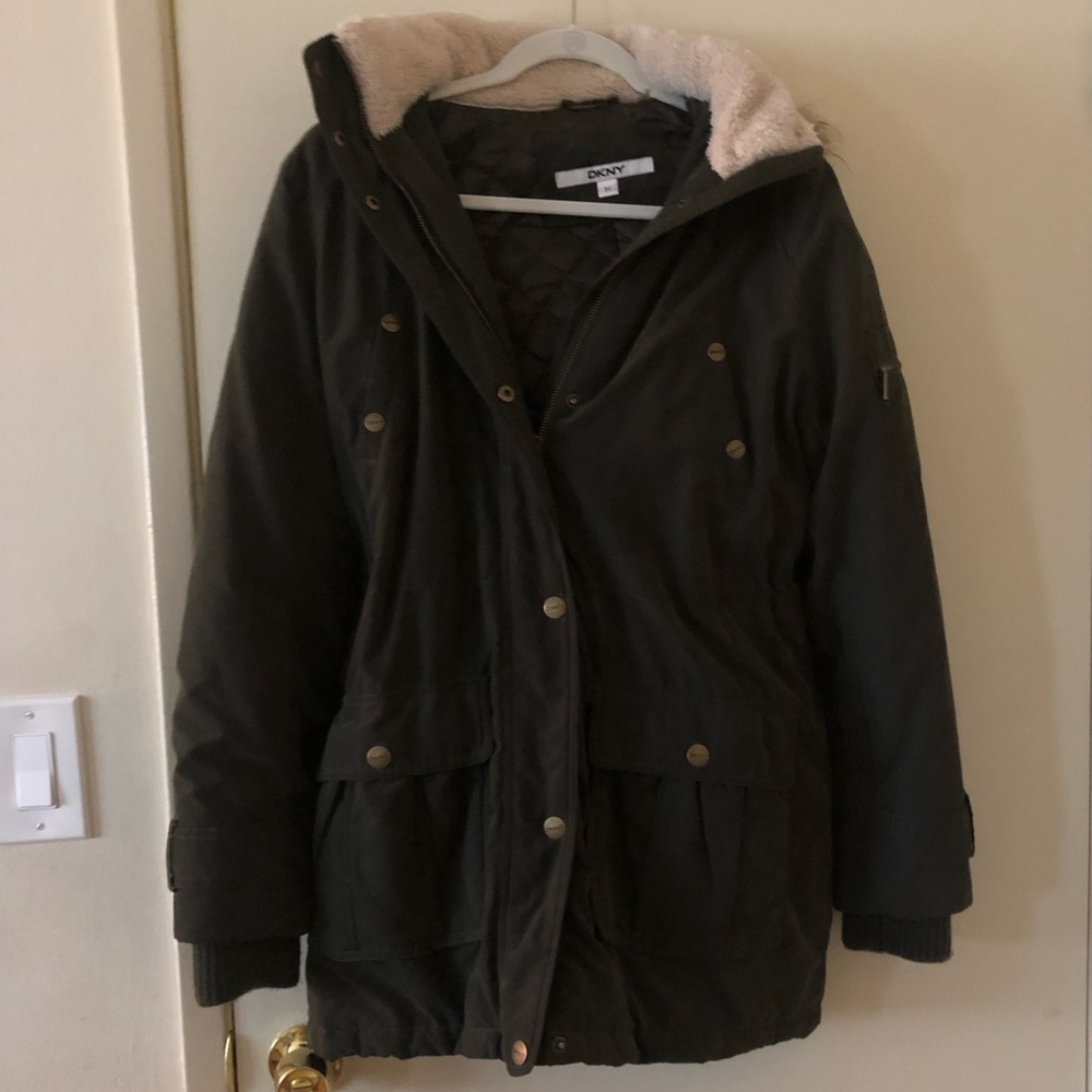 DKNY olive green cozy coat